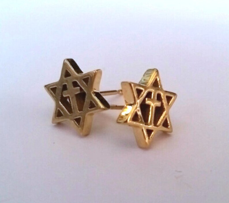 Jewish Star & Cross Delicate Stud Earrings JudeoChristian Etsy