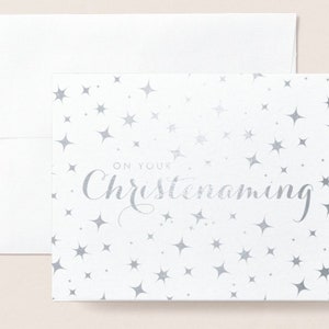 Interfaith Christening & Baby Naming Card, Silver Foil, Jewish/Christian Baby