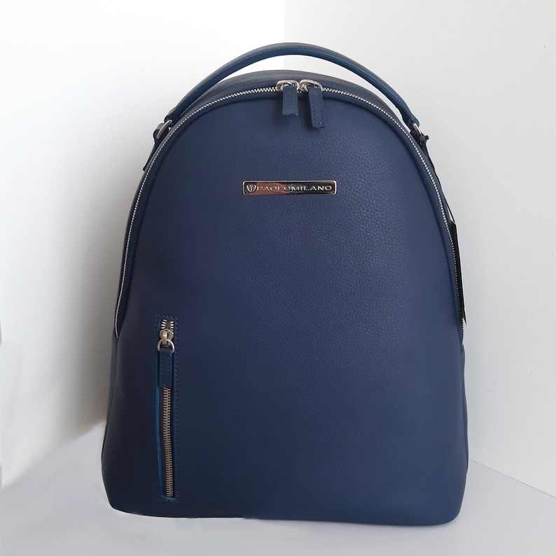 Sac à dos en cuir pour femme, spacieux et élégant Bleu