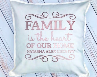Family is the heart of our home, Personalised Family Cushion, New home gift, Family Cushion, Family Christmas Gift, Cushion With Names