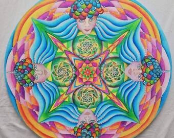 Original Joy of Life Mandala, acrylic on round canvas, 50 cm