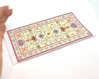 Miniature hand embroidered Oriental rug, 1/12 scale, Daghestan floral