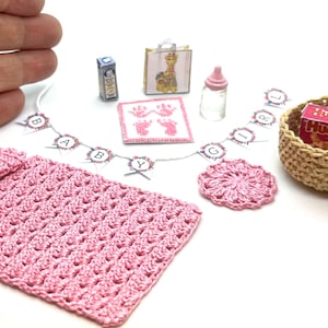 Miniature nursery set, baby girl, hand made 1:12 scale