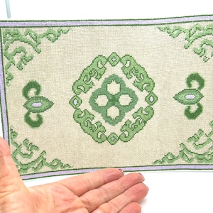 Miniature hand embroidered Oriental rug, 1/12 scale, Keen Lung, Chinese moth