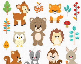 Woodland Nursery Clipart, Woodland Animals Digital Clipart, Forest Animals