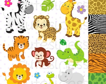 Jungle Clip Art, Jungle Digital Papers,Jungle Clipart,Jungle Animals Clip Art,Animal Clip Art,Scrapbooking,Animals, Safari,Zoo Clipart