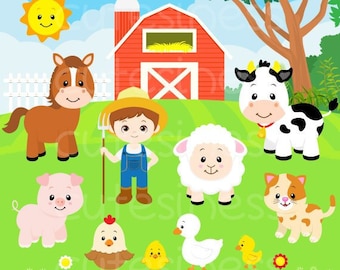 Farm Animals Clipart Set - farm, barn, farmyard animals, sheep, cow, horse, chicken - personal use, instant download