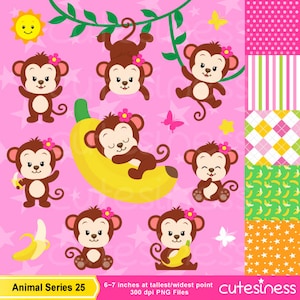 Apen Clipart Set - clip art set van schattige apen, aap, baby, safari, jungle - persoonlijk gebruik, klein commercieel gebruik, instant download