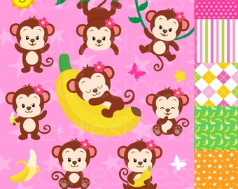 Monkeys Clipart Set - clip art set of cute monkeys, monkey, baby, safari, jungle - personal use, small commercial use, instant download