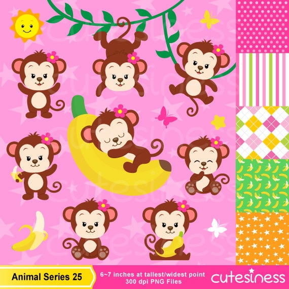 Monkeys Clipart Set - clip art set of cute monkeys, monkey, baby, safari, jungle - personal use, small commercial use, instant download