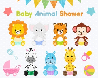 Baby Animal Clipart , Baby Animal Clip art, Baby Jungle Animals Clipart, Baby shower Clipart