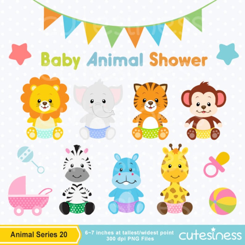 Baby Animal Clipart , Baby Animal Clip art, Baby Jungle Animals Clipart, Baby shower Clipart image 1