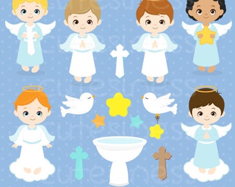 Angel Clipart, baptism clipart, little angel baptism, angel baby shower invite, baby boy baptism, blue and white