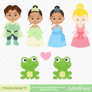 Clipart digital del Príncipe Rana, clipart de la Princesa, clipart de Tiana, clipart de rana