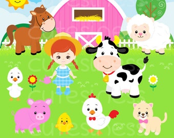 Farm animals clipart, commercial use, clipart, digital clip art, friends, farmer