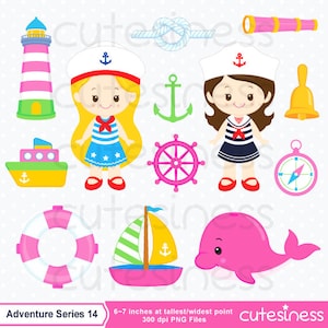Sailor Clipart, Sailor girl clipart, little sailor clipart, Nautical graphics, Ship Yacht Sailboat clipart, Nautical clipart