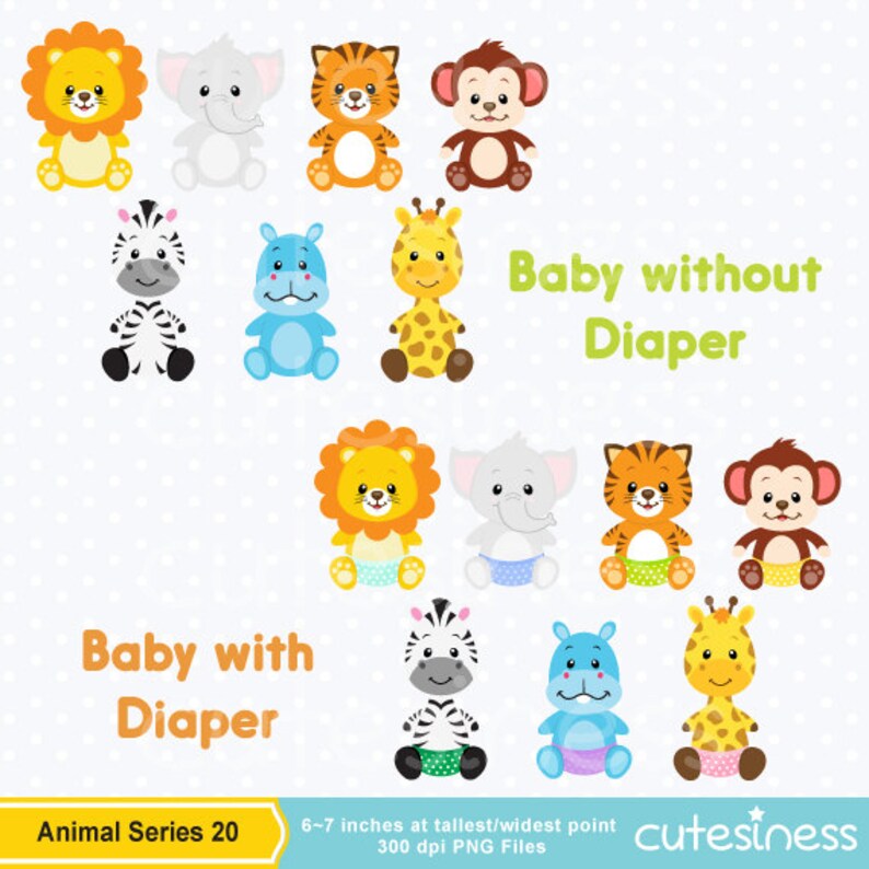 Baby Animal Clipart , Baby Animal Clip art, Baby Jungle Animals Clipart, Baby shower Clipart image 3