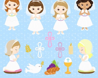 Digital Erstkommunion Clip Art, Mädchen Erstkommunion Clipart, Erstkommunion Digital Clipart, Mädchen Erstkommunion Clip Art
