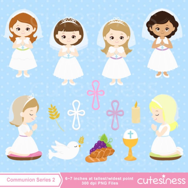 Digital First Communion Clip Art, Girl First Communion Clipart, First Communion Digital Clipart, Girl First Communion Clip Art