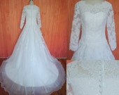 A-Line Appliques Court Train Zipper Back Wedding Dress With Long Sleeves Custom Made