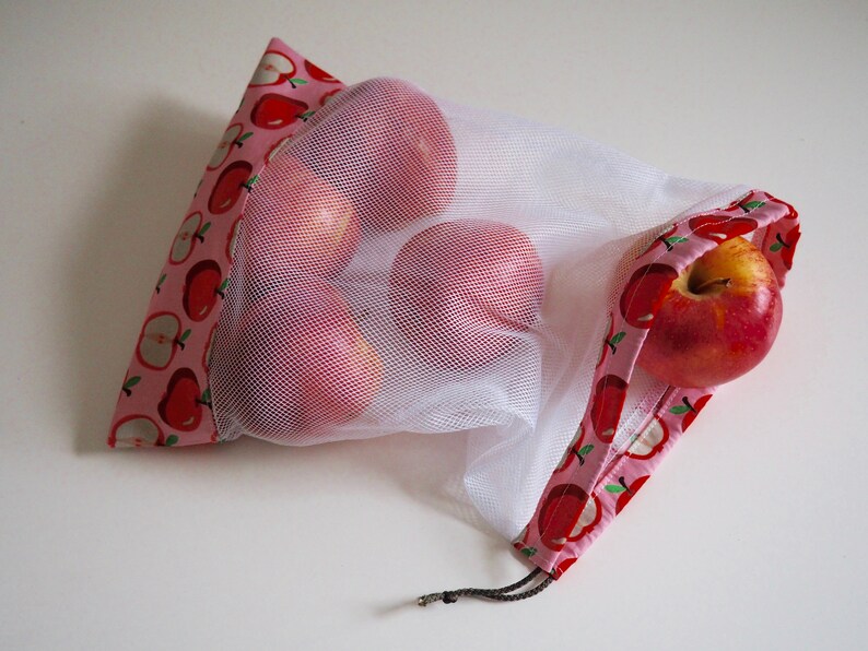 zero waste apple pink red reusable fruit vegetable net