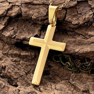 14k Gold Cross necklace, Gold Vermeil Cross Thick Gold Layer. Gold Cross pendant necklace. Classic Gold cross Pendant necklace. Unisex 5142