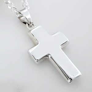Sterling Silver Cross Necklace Baptism Cross Necklace 925 Solid Silver Small Cross Charm Lightweight Cross Size 26x12mm. Choose chain.