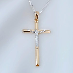 Jesus Cross Crucifix Cross Necklace Gold Plated Cross. Choose Sterling Silver chain