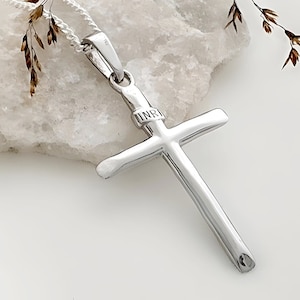 925 Sterling Silver Cross Necklace. Round Cross Pendant necklace, Confirmation First communion. INRI Wooden design Cross necklace. 2884