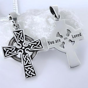Engraved Celtic Cross Sterling silver Cross Necklace Trinity Cross necklace Friendship Cross necklace. CHOOSE chain. 2168