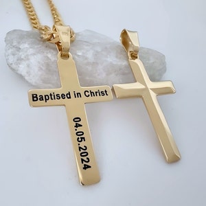 Custom Engraved Gold Cross Engraved Gold Cross Necklace Personalized Engraved Gold Cross necklace. Thick & Delicate Chain Choose. 5142