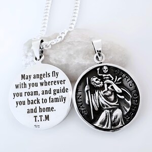 Personalized Sterling Silver St Christopher Necklace St Christopher Travelers protector necklace Christopher Medallion. Choose chain
