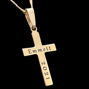 Engraved Gold Cross Necklace Women Gold Cross necklace Elegant, Classic Gold Cross. Teens boys Gift. 5147