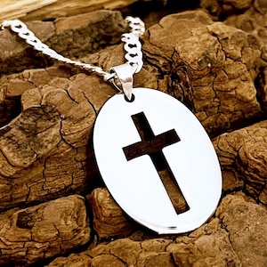 Sterling Silber Dog Tag Halskette. Dog Tag mit Cut out Kreuz. Massives 925 Silber Kreuz für Männer. Dog Tag Kreuz in silber. Wählen Sie Italienische Kette