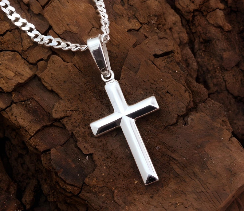 SMALL Sterling Silver Cross For Women. Sterling Silver Small Cross Necklace, Unisex Silver Cross. Cross Jewelry. Select Italian Chain. 5141 image 4