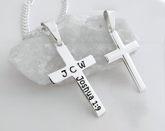 925 Sterling Silver Custom Engraved Cross Necklace, Mens Personalized ENGRAVED Cross necklace. Classic Cross Pendant, Choose Chain. 5148 -