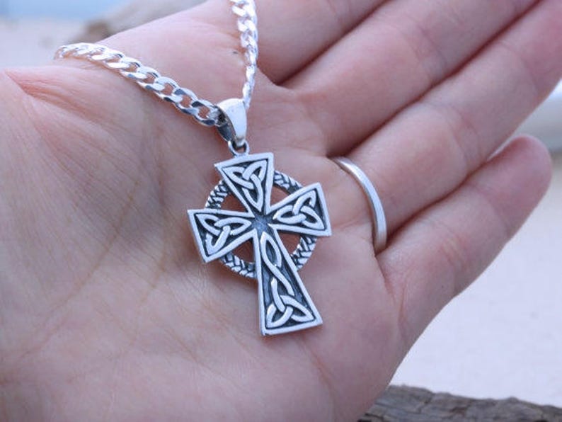 Mens Celtic cross necklace sterling silver mens irish | Etsy
