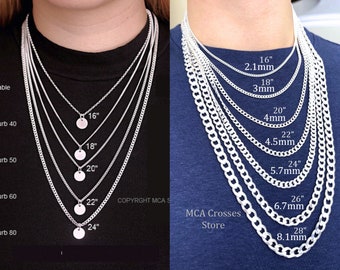 Sterling silver chain Necklace, Choose Silver chain for Mens, Curb/cuban, kids chain, Women Silver chain. Thicker chain available. Contac me