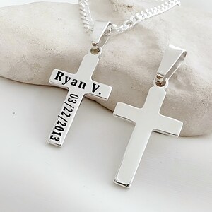 Girls Cross Necklace Sterling Silver Customized Cross Necklace, Boys Cross Necklace. Personalized Engraving. Choose Italian Chain. R-5118 image 4