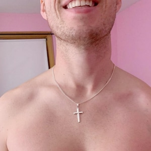 Sterling Silver Cross For Men Sterling Silver Small Cross Necklace Unisex Silver Cross Jewelry. Select Italian Chain. R-5141