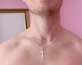 Sterling Silver Cross For Men Sterling Silver Small Cross Necklace Unisex Silver Cross Jewelry. Select Italian Chain. R-5141