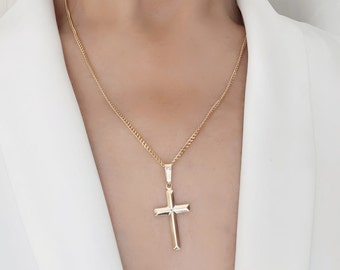 14k Gold Cross necklace. Small Demi Gold Cross. Choose Chain, Gold Cross for Children, Cross for Women. 5141