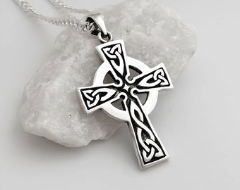 Mens Celtic cross necklace, sterling silver mens irish jewelry, mens Cross  jewelry, mens Celtic Cross . Unisex jewelry. 5261