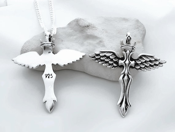 Large Cross in Sterling Silver. Silver Guardian Angel Cross