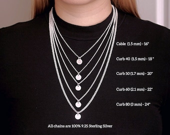 Sterling silver Spiga Chain, Width 1.5 mm. CROSS not included. Solid 925 Silver Curb chain Necklace, 16", to 24" Adults, kids chain