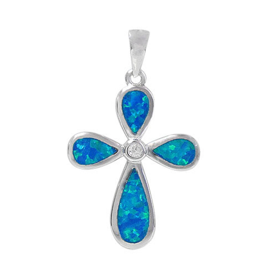 Sterling Silver Opal Cross Necklace Silver Simulated Opal Etsy