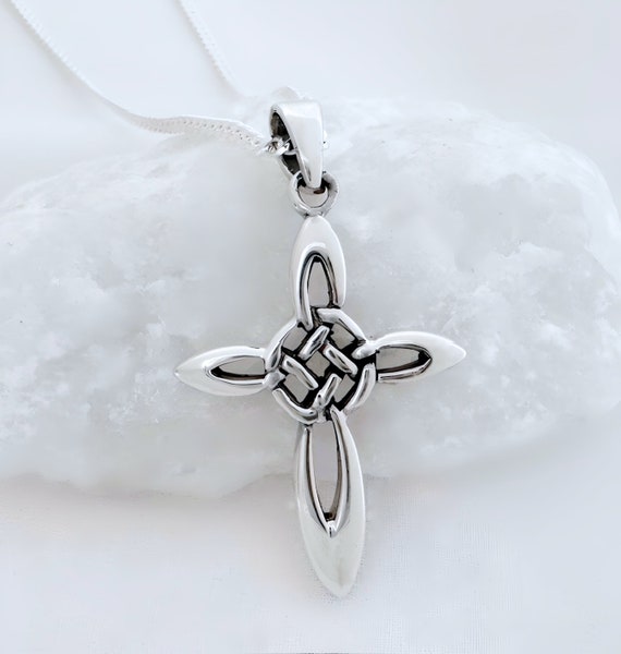Sterling silver Irish Cross Necklace Love Never Ending knot Cross. Select Italian chain.