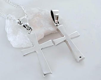 925 Sterling silver Cross Necklace Chain. High relief cross, Sterling silver cross jewelry. Choose chain for Cross.  5101