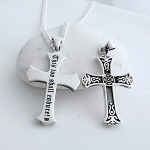 Personalized Laser Engraved Greek Orthodox Cross Necklace in Sterling silver. Beautiful Design Fleur Cross. Choose Chain. 5279