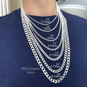 Solid 925 Sterling Silver Curb Chain Necklace Thick Chains For Men 18 to 28 Delicate Chain For women. Chains For Kids Babies 1415 image 1